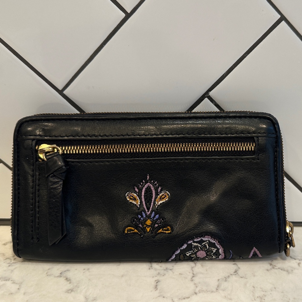 Isabella Fiore Black Clutch with Colorful Embroidery